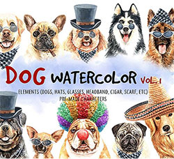 108张高清透明的北欧风狗类/狗装饰品PNG图片：Dog watercolor.Animal Clip art. Dog wate